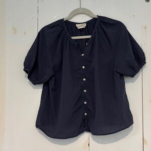 Cotton button front blouse in washed blue color